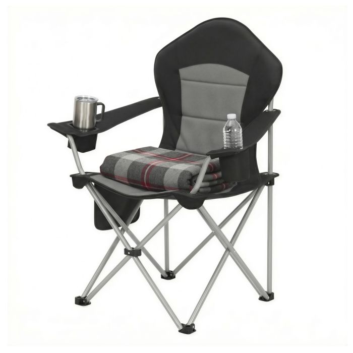 DENWELL Folding Camping Chair with High Back and Wide Seat - Black