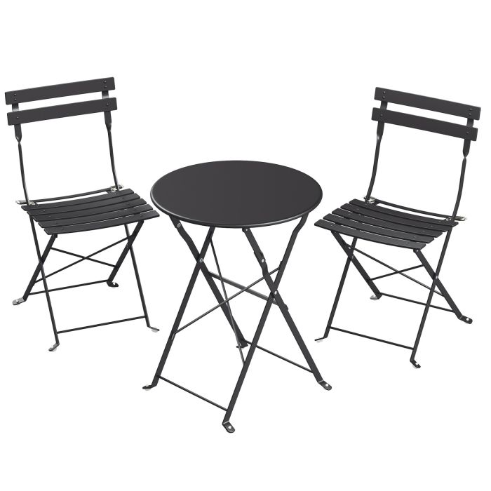 DALDALE 3-Piece Folding Patio Bistro Furniture Set - Black