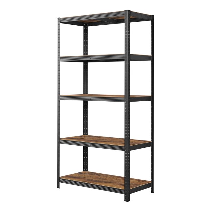 BABEBE 5 Tier Steel Shelving Unit - Rustic Brown and Black