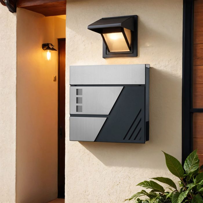 Mailbox - FIORIA Wall Mounted Viewing Windows Porch Front Door - Grey