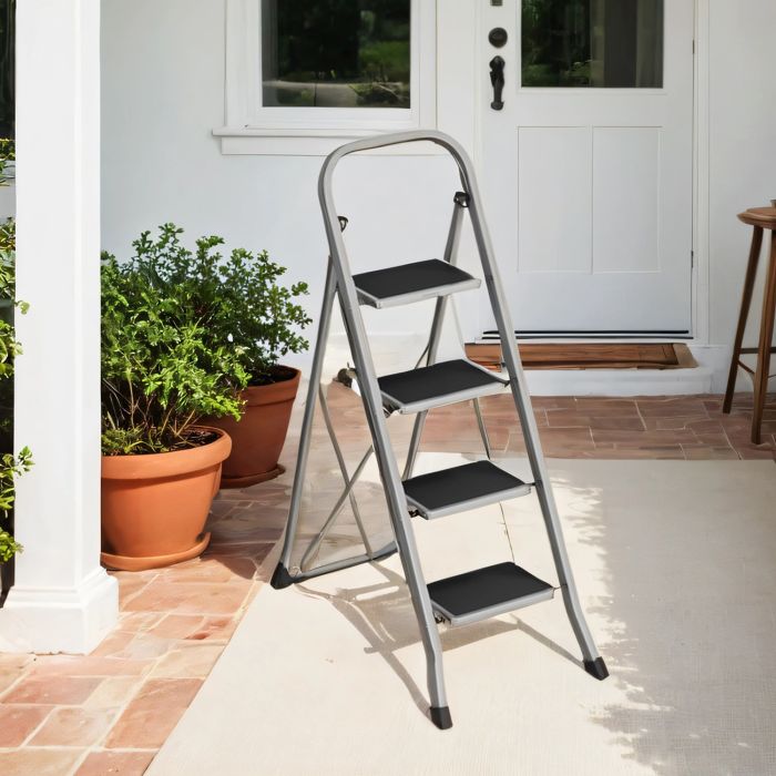 Ladder - FIORIA Folding 4-Step with Safety Lock - Grey