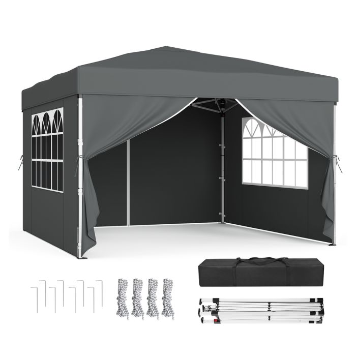 ELDCLIFF Pop Up Gazebo with Sides for Garden and Patio with UV Protection - 3m x 3m - Dark Grey