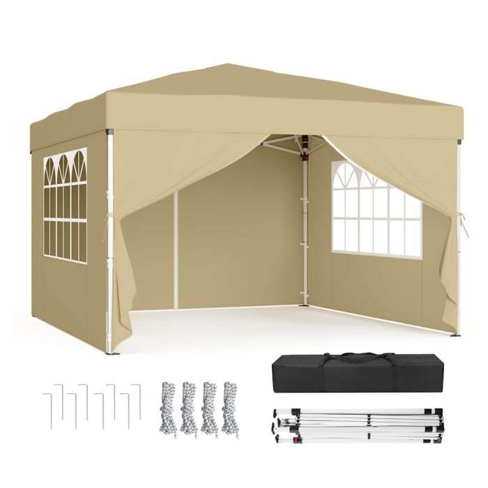 ELDCLIFF Pop Up Gazebo with Sides for Garden and Patio with UV Protection - 3m x 3m - Beige