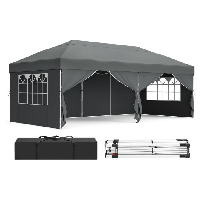 ELDCLIFF Pop Up Gazebo with 6 Sides for Garden and Patio with UV Protection - 3m x 6m - Dark Grey