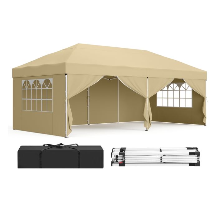 ELDCLIFF Pop Up Gazebo with 6 Sides for Garden and Patio with UV Protection - 3m x 6m - Beige