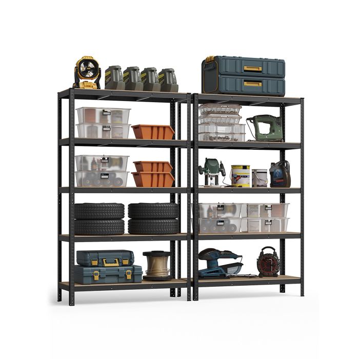 Shelving Unit - TARLIA 5 Tier Heavy Duty Steel Storage Unit with 750 kg Capacity - Black