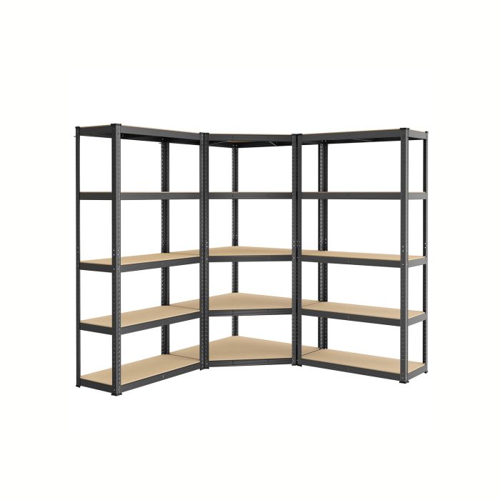 Corner Shelf - TARLIA 5 Tier Faux Wood and Metal Shelf - Black and Beige