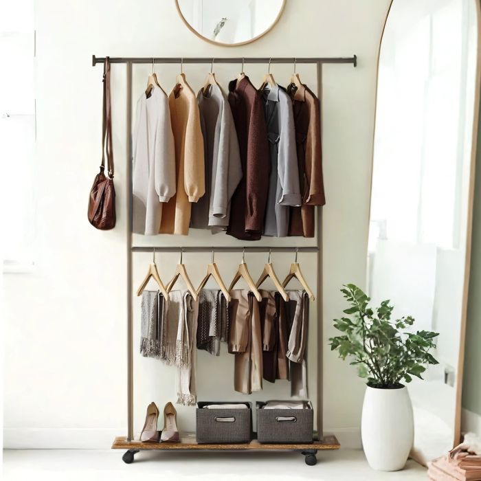 Garment Rack - TARVA Mobile Double Rods Adjustable Central Pole - Black