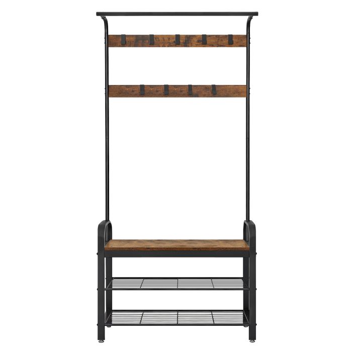 BEDACI Hall Tree with Shoe Bench - Brown and Black