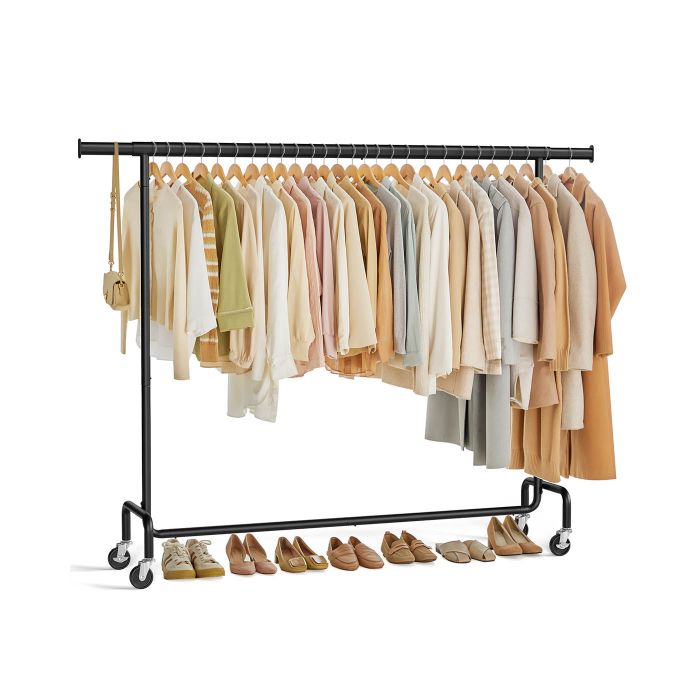 Clothes Rack - FIONIA On Wheels Extendable Hanging Rail - Matte Black