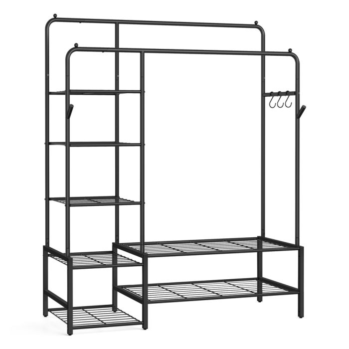 BEMOCA Open Wardrobe Clothes Rack with Shelves - Black
