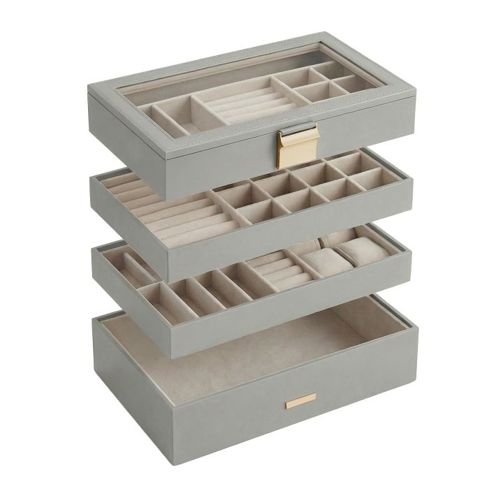 BRONTE 4 Tier Stackable Jewellery Box - Grey
