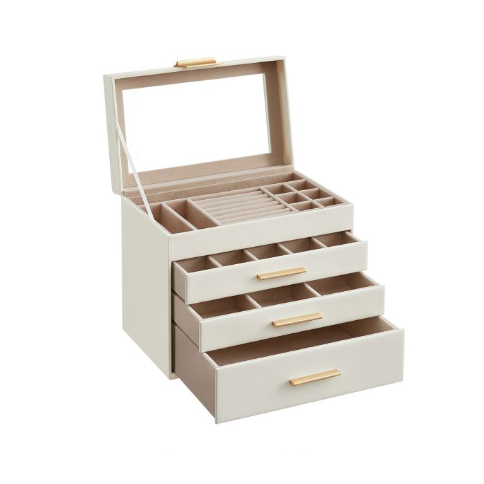 Jewellery Box with Glass Lid, 4-Tier Jewellery Organiser