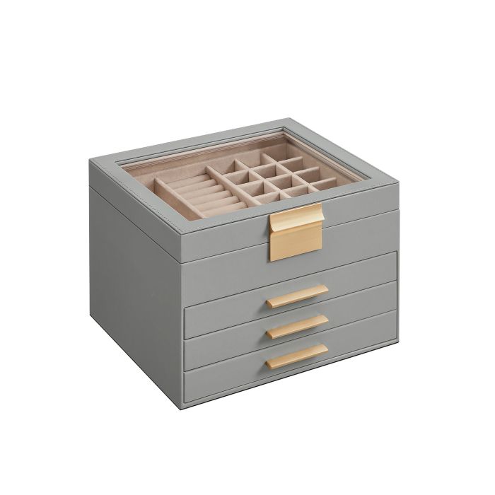 Jewellery Box - ARCVA 4 Tier Organizer with Lid - Dove Grey Gold