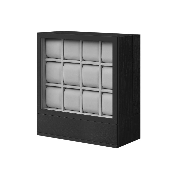 12-Slot Wooden Vertical Watch Box Ebony Black
