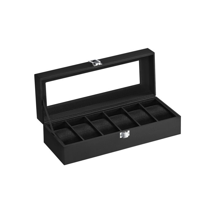 Watch Box - GRARIA 6 Slots Organizer with Glass Lid - Black