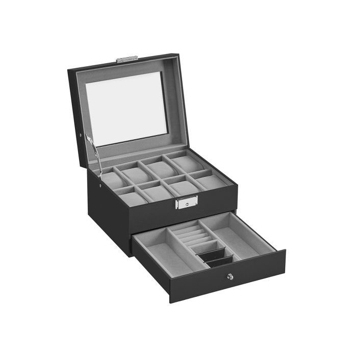 Watch Box - GRARIA 8-Slot Lockable Organizer - Black Greenish Grey
