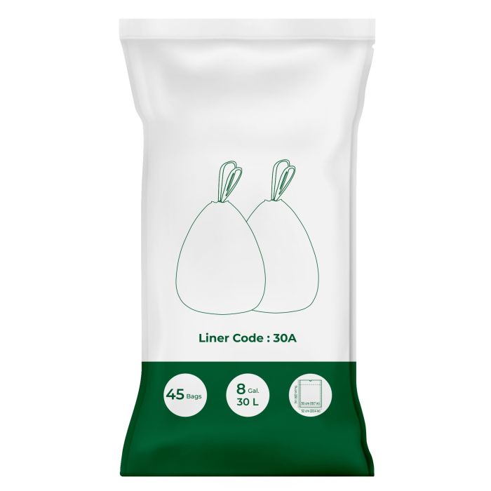 CATUCO Drawstring Bin Bags for 30L Kitchen Bins - White - 1 Roll