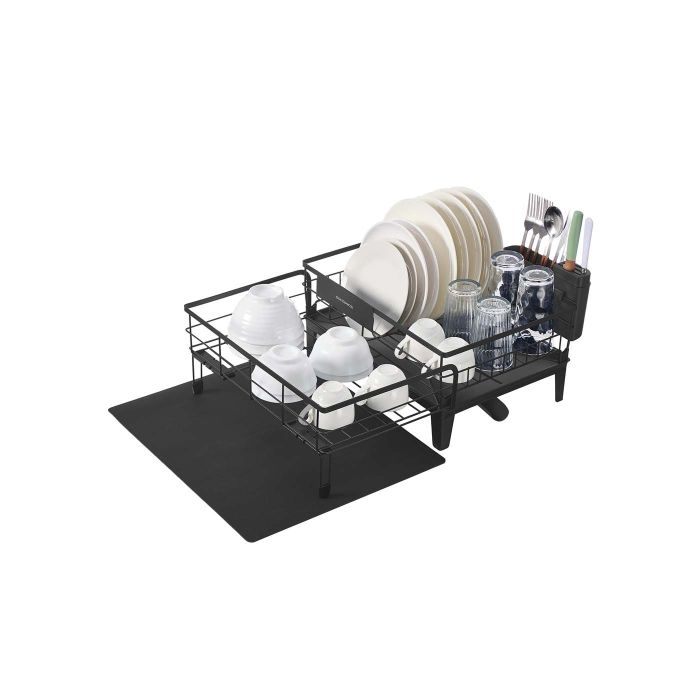 Dish Drying Rack - ASTNZA Steel Expandable Dish Rack with Silicone Mat - Black