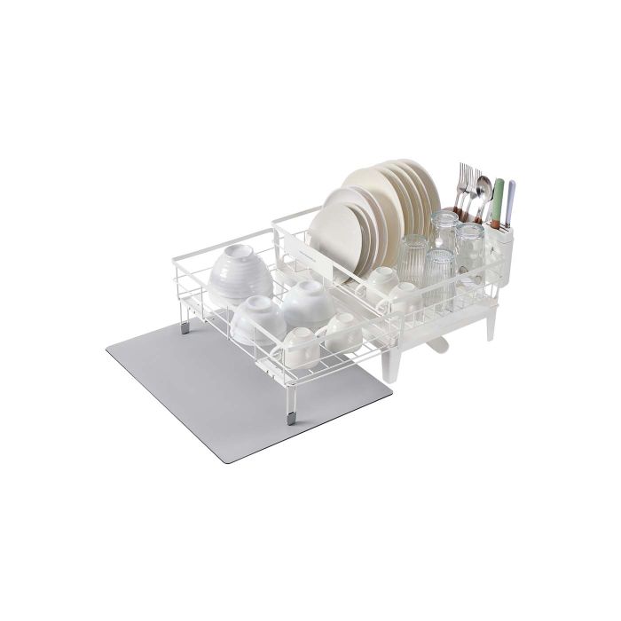 Dish Drying Rack - ASTNZA Expandable Steel Rack with Silicone Mat - White