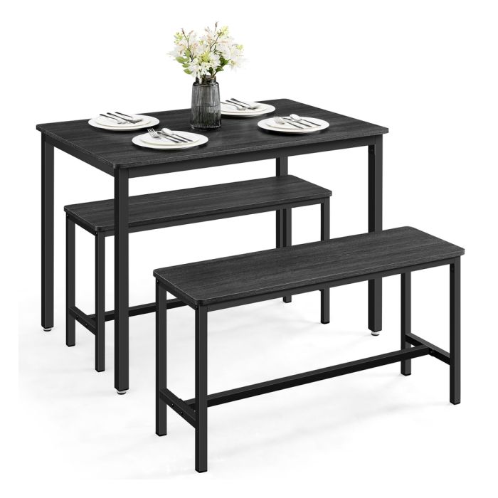 CEPYBI Dining Table with 2 Benches - Charcoal Grey and Ink Black