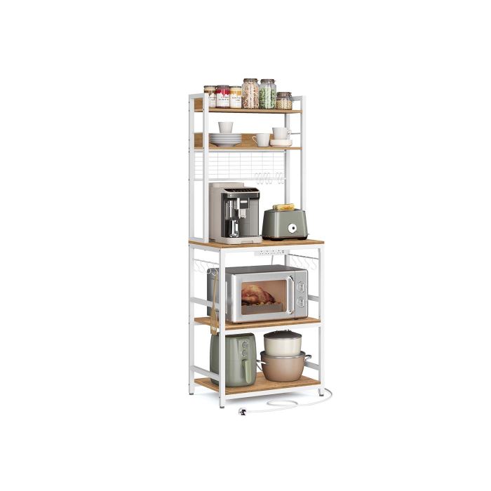 Kitchen Storage Rack - SOLRA Rustic Walnut with Power Outlet - Rustic Walnut
