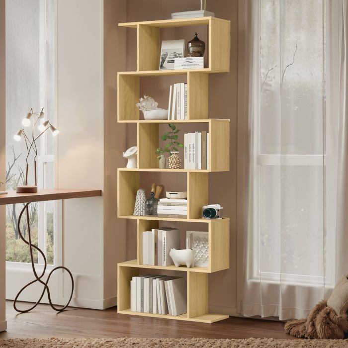 CHGUSA 6 Tier Room Divider Bookcase - Natural Oak