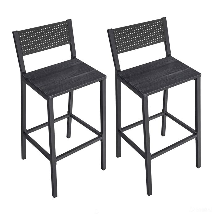 CHLULI Set of 2 Industrial Bar Stools - Grey and Black