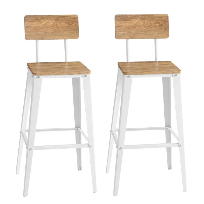 CHREPU Set of 2 Bar Stools with Backrests - Brown and White