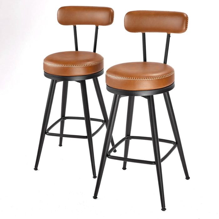 FOXDENN Mid Century Counter Height Swivel Bar Stool Set of 2 - Brown