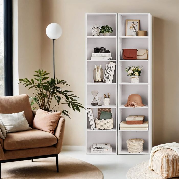 Bookshelf - VERRA 6 Shelves Bookcase with Open Storage - White