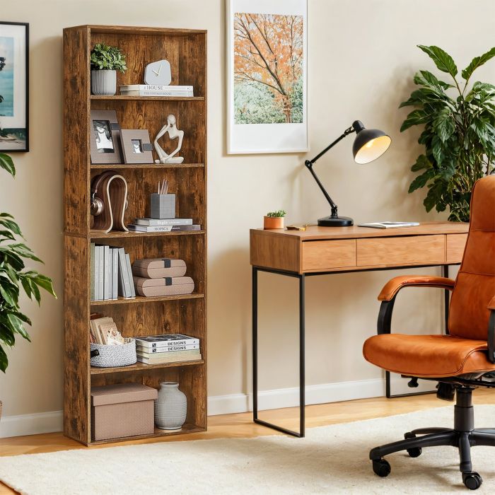 Bookshelf - VERRA 6 Wide Shelves Bookcase Camel Brown