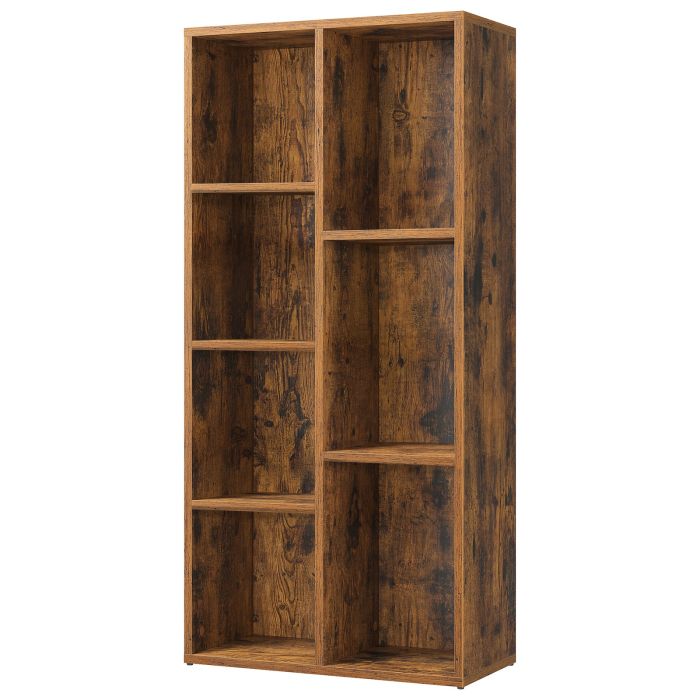 CLLYMY 7 Compartment Bookcase - Rustic Brown