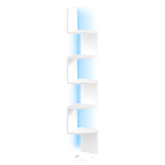 CLTEPY 5 Tier Corner Wall Shelf with LED Lights - White