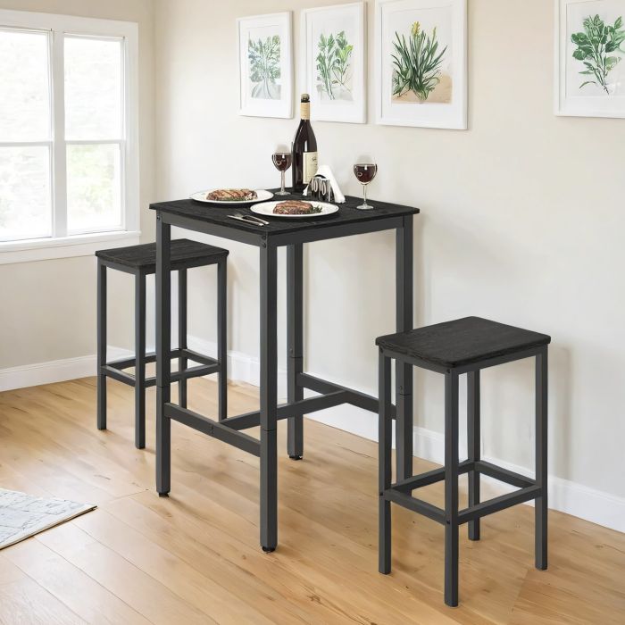 Bar Table - VERRA Tall Kitchen Dining Bar Table with Sturdy Metal Legs - Black