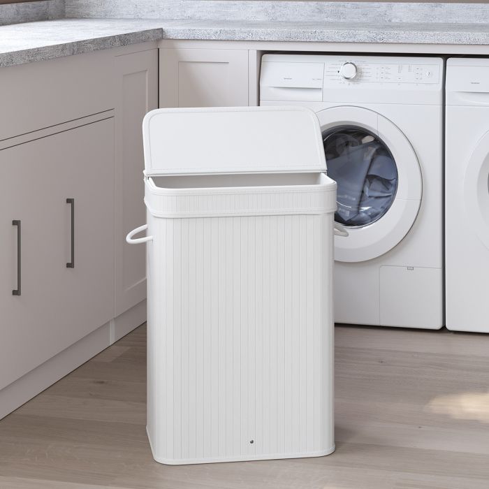 Laundry Hamper - VERRA Bamboo Basket with Lid Removable 42cm - White