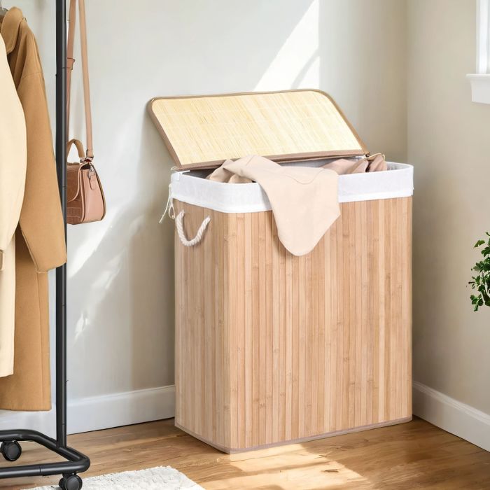 Laundry Basket - VERRA 100L Dirty Sorting Compartment Natural