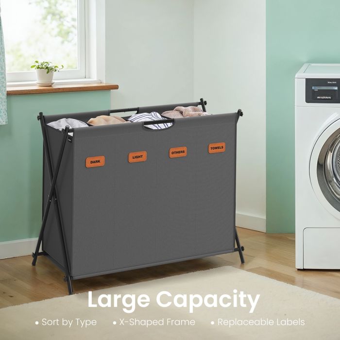 CRRURU Foldable 3 Section Laundry Basket 155L - Grey