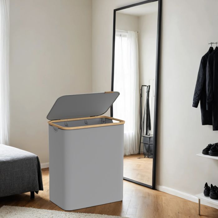 Laundry Basket - VERRA 3-Section Large Hamper with Lid 150L - Grey