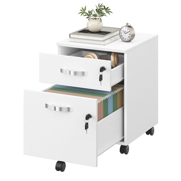 DAKOTY Mobile Locking Filing Cabinet with 2 Drawers - White