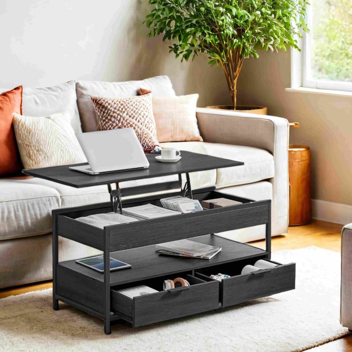 Coffee Table - VERRA Lift Top with Storage Drawer - Black