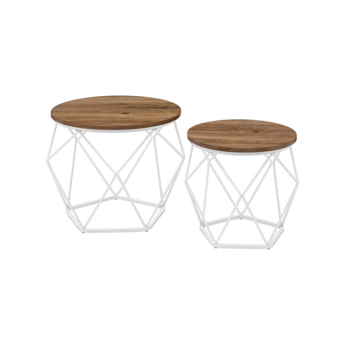 DEGADA Set of 2 Round Coffee Tables - Brown and White