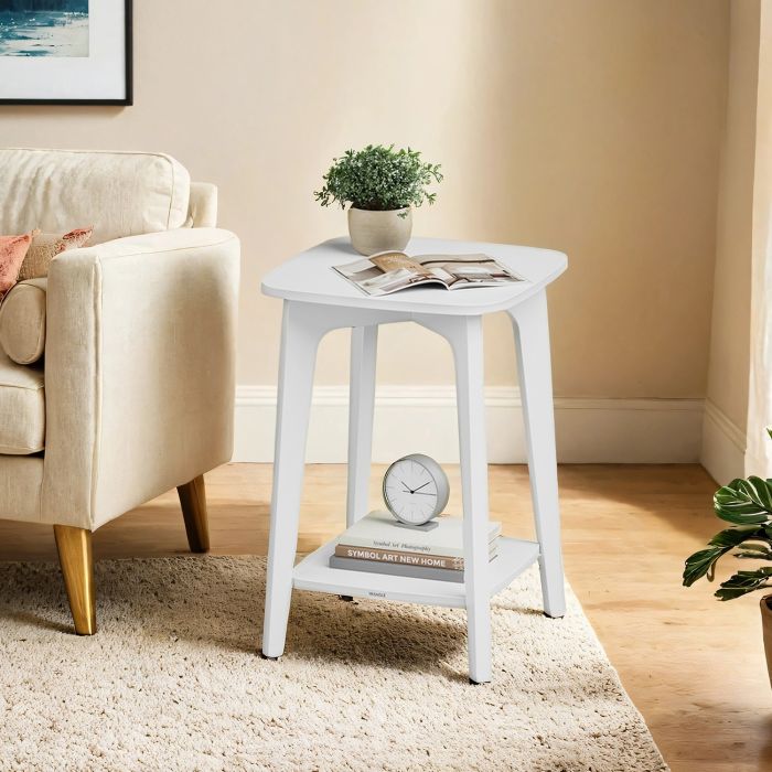 DENEME Small Side Table with Shelf - White