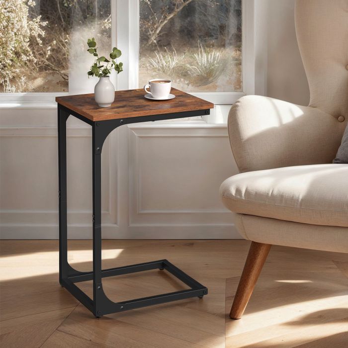 Sofa Table - VERRA C-Shaped Metal Frame End Table - Rustic Brown