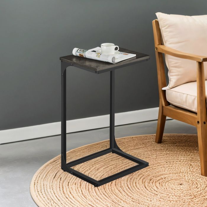 DETANO Set of 2 C-Shaped End Tables - Ebonized Oak and Black