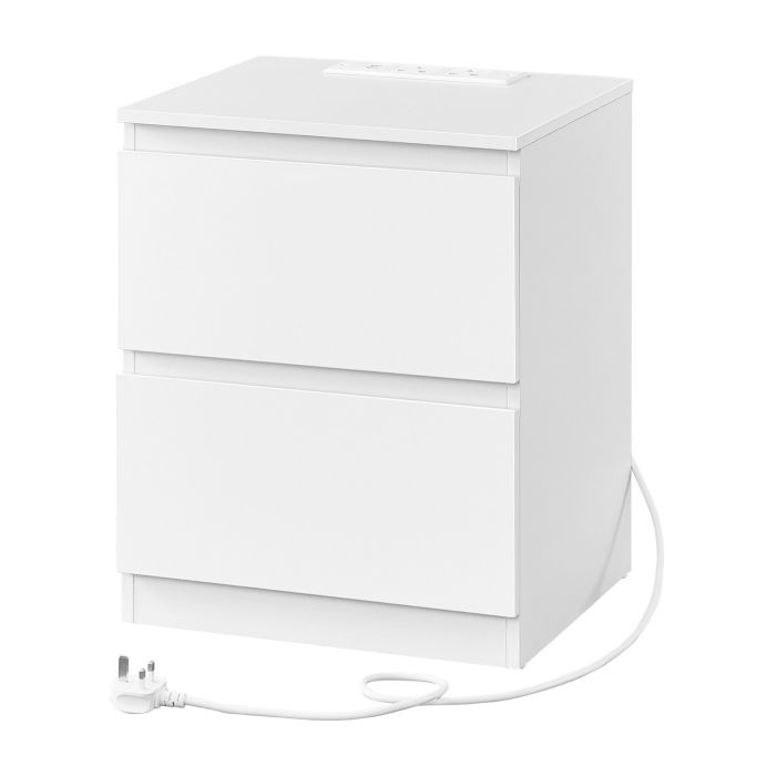 DOCIVI Bedside Table with Charging Station - White