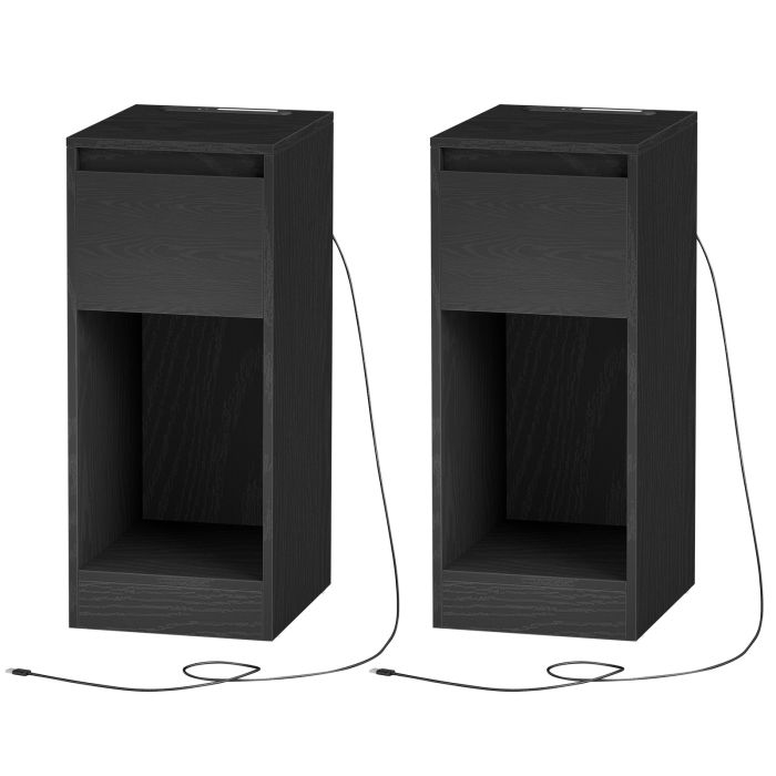 DODOPE Set of 2 Bedside Tables with LED Lights - Black