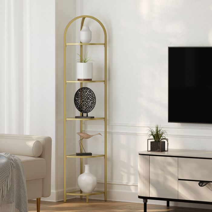 Corner Shelf - VERRA 5 Tier Stand Bookshelf Organizer Bathroom Gold