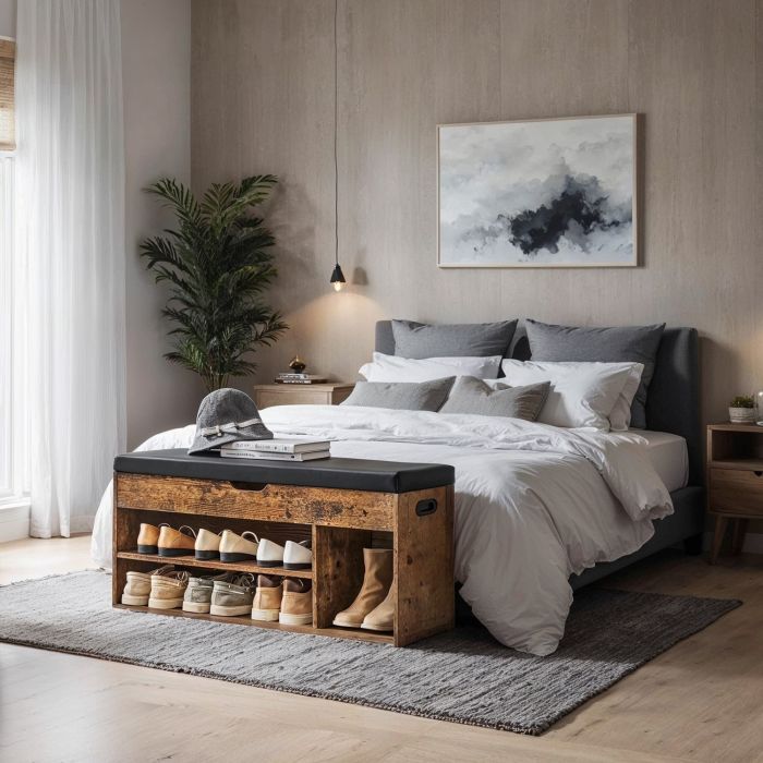 VERRA Shoe Bench - 3 Compartment Lid Storage Cushion Medium Sized Bench - Brown