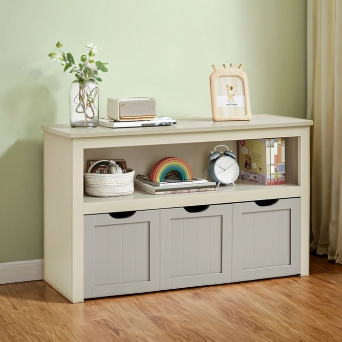 Toy Storage Cabinet - VERRA Kids Storage 3 Drawer with Wheels - Camel Brown Grey